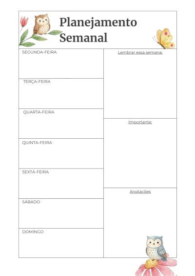 folha planejamento semanal